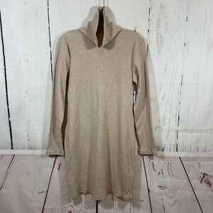 Old Navy Ribbed Turtleneck Mini Dress Women L Beige Long Sleeve Bodycon Neutral